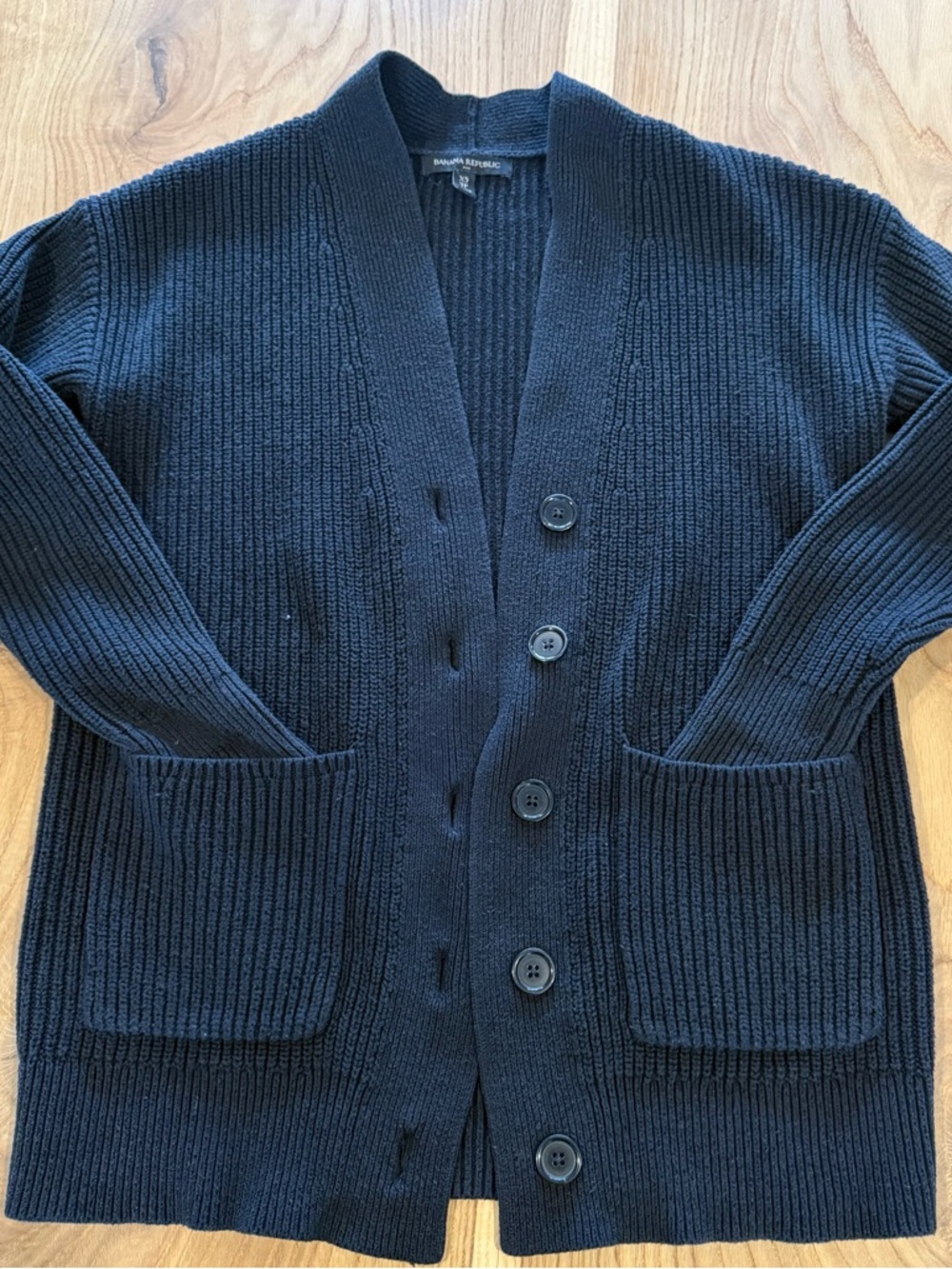 Banana Republic Black Ribbed Button-Front Cardigan Fisherman/Grandpa Style